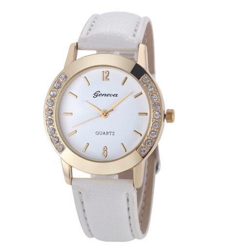 Бял дамски часовник с камъчета Код 217 - Модел 1 - Бял