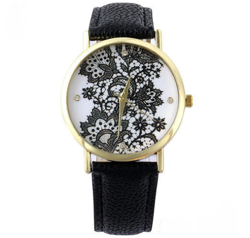 Стилен дамски часовник в черно с бял акцент Код 209 - Модел 2 - Черен