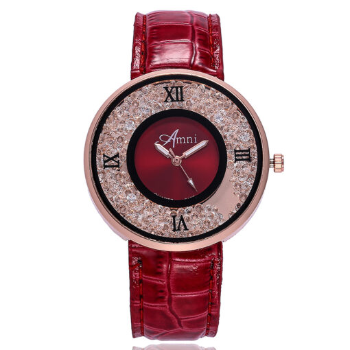 Червен дамски часовник с кристали
