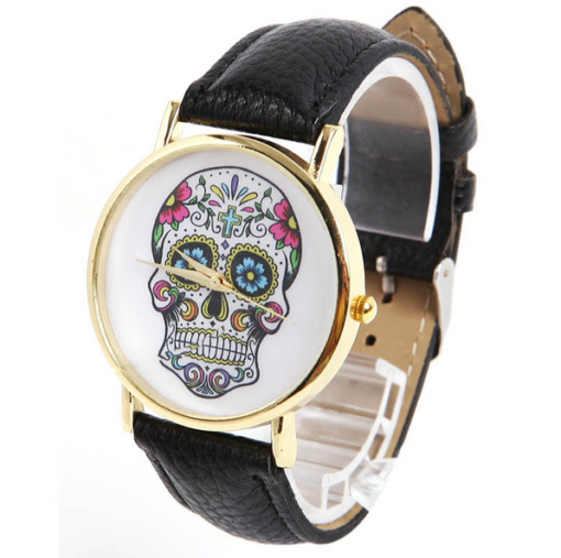Черен дамски часовник с череп Код 206 - Модел 1 - Черен