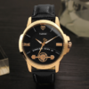Бизнес клас мъжки часовник с черна каишка и златист корпус