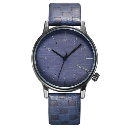 Тъмно-син мъжки часовник с каишка от естествена кожа