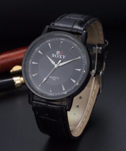 Черен мъжки часовник с лъскава каишка